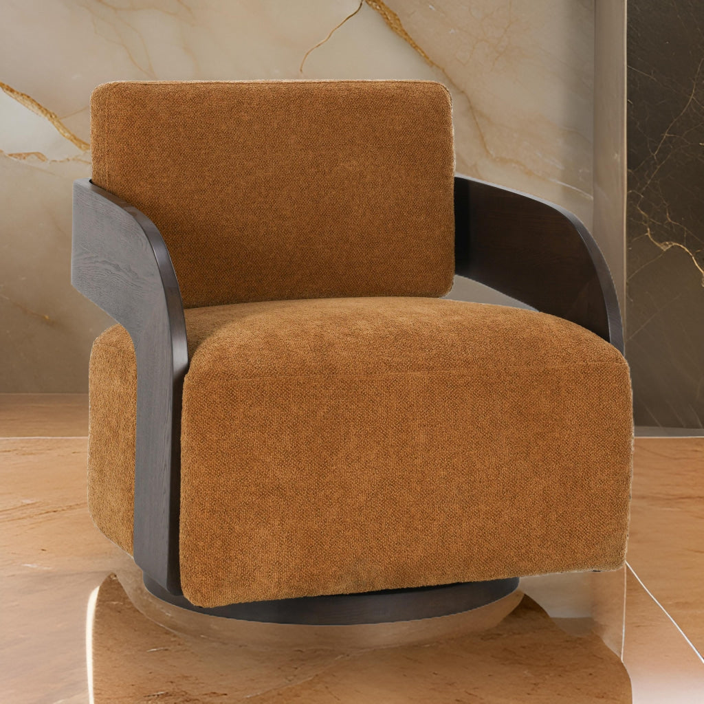 Cae 30 Inch Swivel Accent Chair Padded Amber Polyester Solid Ash Wood By Casagear Home BM315463