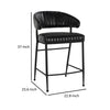 Bri 26 Inch Counter Stool Chair Curved Padded Tufted Black Leather Iron By Casagear Home BM315464