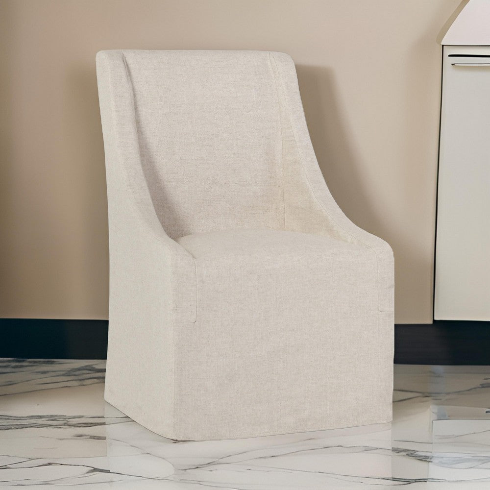 Wry 23 Inch Rolling Dining Chair with Castors, Cushioned Cream Polyester By Casagear Home