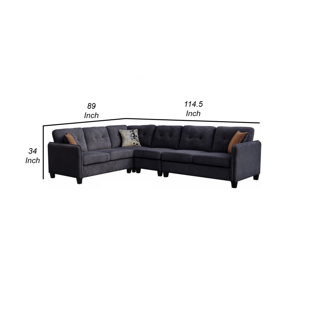 Che 115 Inch Plush Sectional Sofa 6 Seater Black Velvet Solid Wood By Casagear Home BM315470