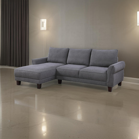 Ele 96 Inch Wide Sectional Sofa with Left Facing Chaise, Gray Sherpa, Wood By Casagear Home