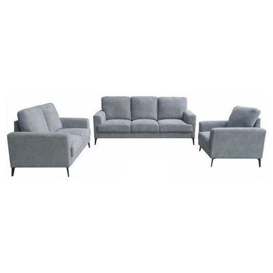 Jake 3 Piece Sofa, Loveseat, and Chair Living Room Set, Gray Chenille By Casagear Home