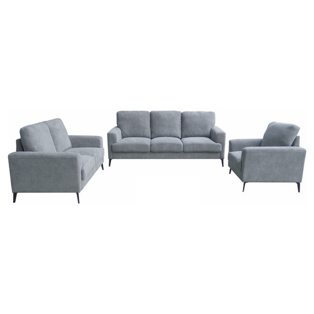 Jake 3 Piece Sofa Loveseat and Chair Living Room Set Gray Chenille By Casagear Home BM315475