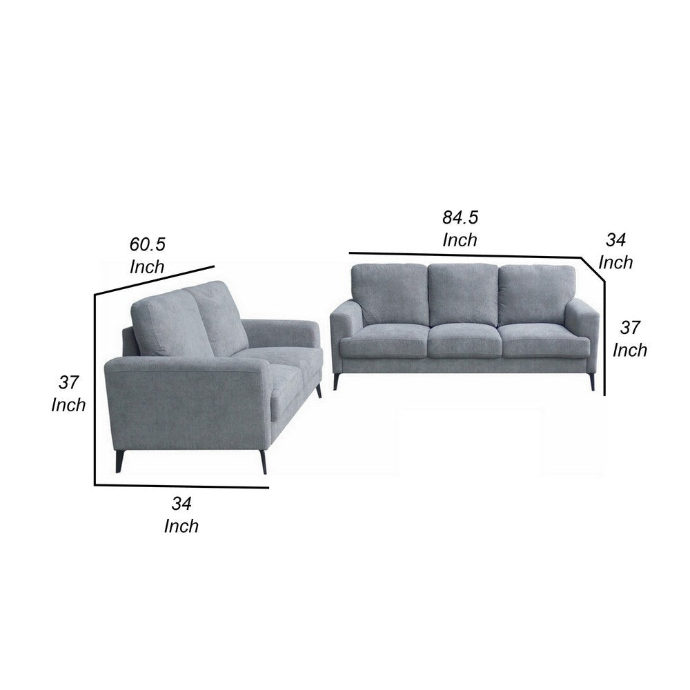 Jake 2 Piece Sofa and Loveseat Living Room Set Gray Chenille Metal Legs By Casagear Home BM315477