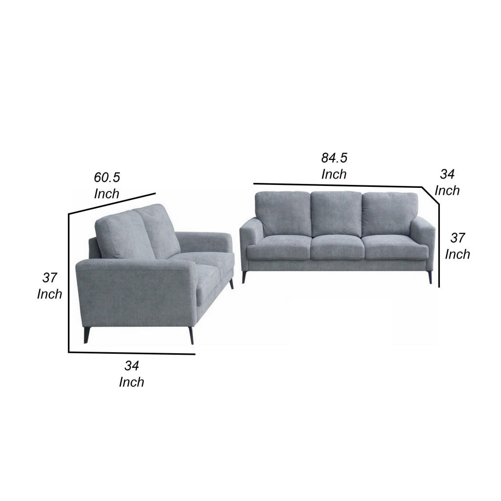 Jake 2 Piece Sofa and Loveseat Living Room Set Gray Chenille Metal Legs By Casagear Home BM315477