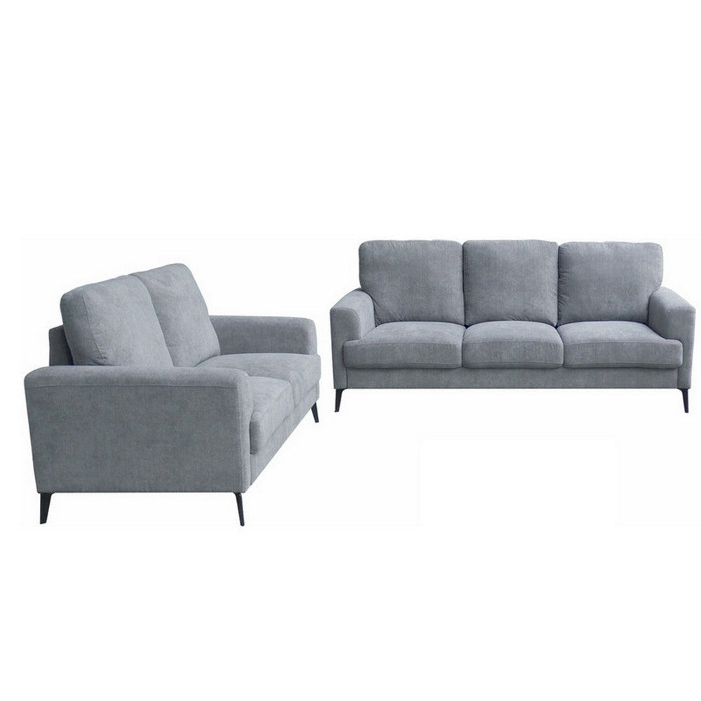 Jake 2 Piece Sofa and Loveseat Living Room Set, Gray Chenille, Metal Legs By Casagear Home