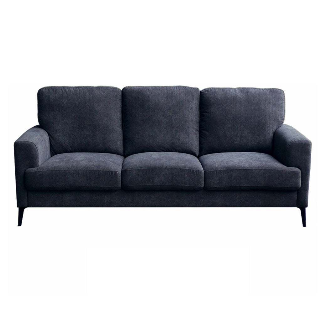 Jake 85 Inch Sofa, Black Chenille and Plush Foam Cushions, Metal Legs By Casagear Home