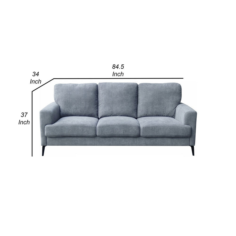 Jake 85 Inch Sofa Gray Chenille and Plush Foam Cushions Metal Legs By Casagear Home BM315479