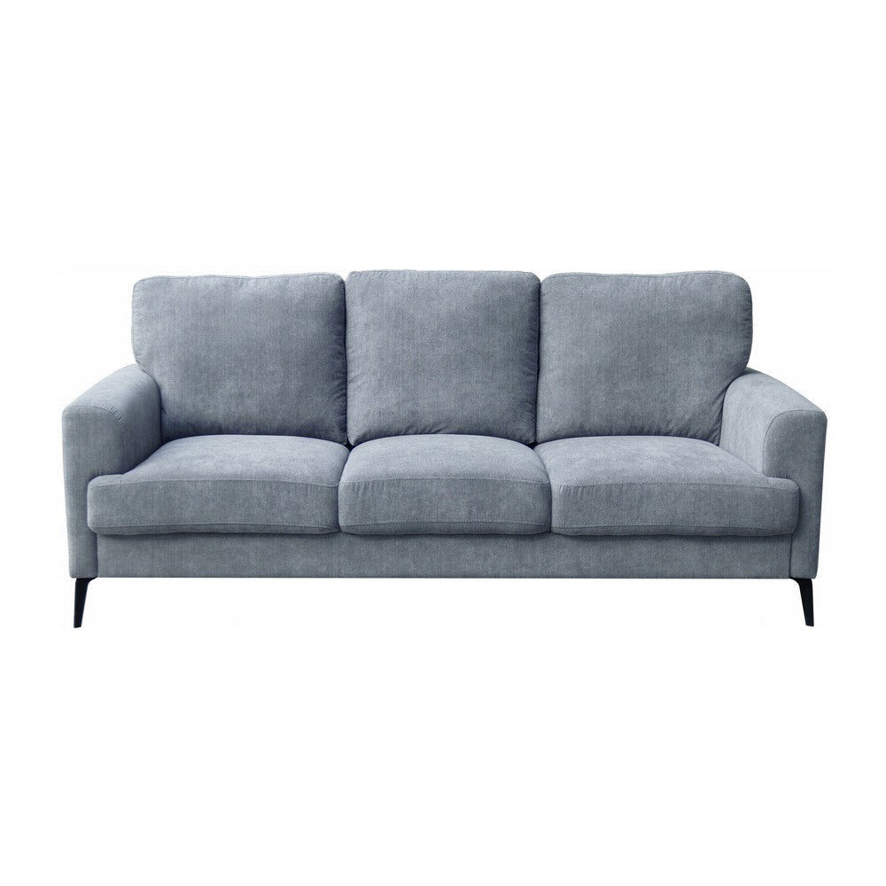 Jake 85 Inch Sofa, Gray Chenille and Plush Foam Cushions, Metal Legs By Casagear Home