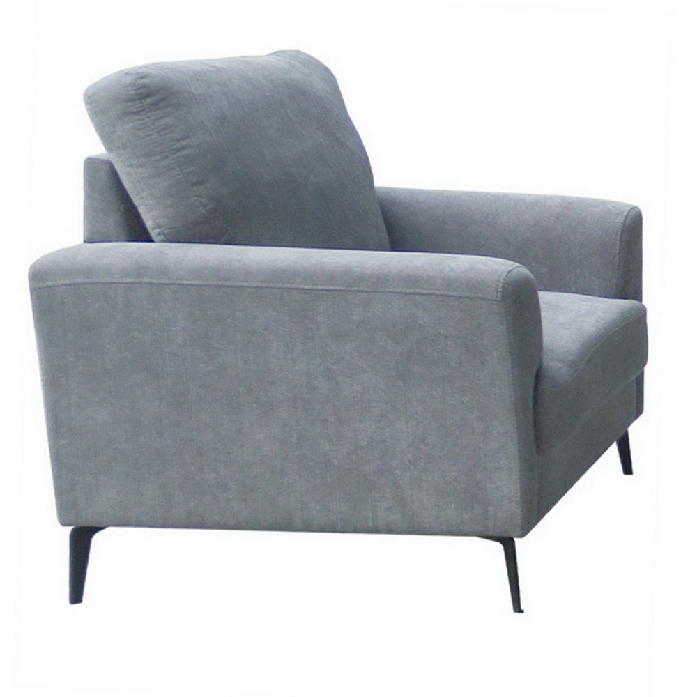 Jake 37 Inch Accent Sofa Armchair Gray Chenille Foam Cushions Metal Legs By Casagear Home BM315483