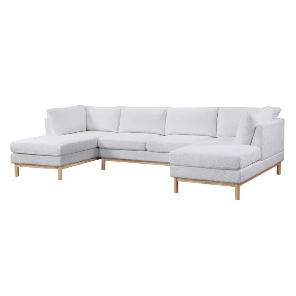 Hle 124 Inch Wide Sectional Sofa Double Chaise U Shape White Sherpa Wood By Casagear Home BM315484