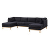 Hle 124 Inch Wide Sectional Sofa Double Chaise, U Shape, Black Sherpa, Wood By Casagear Home