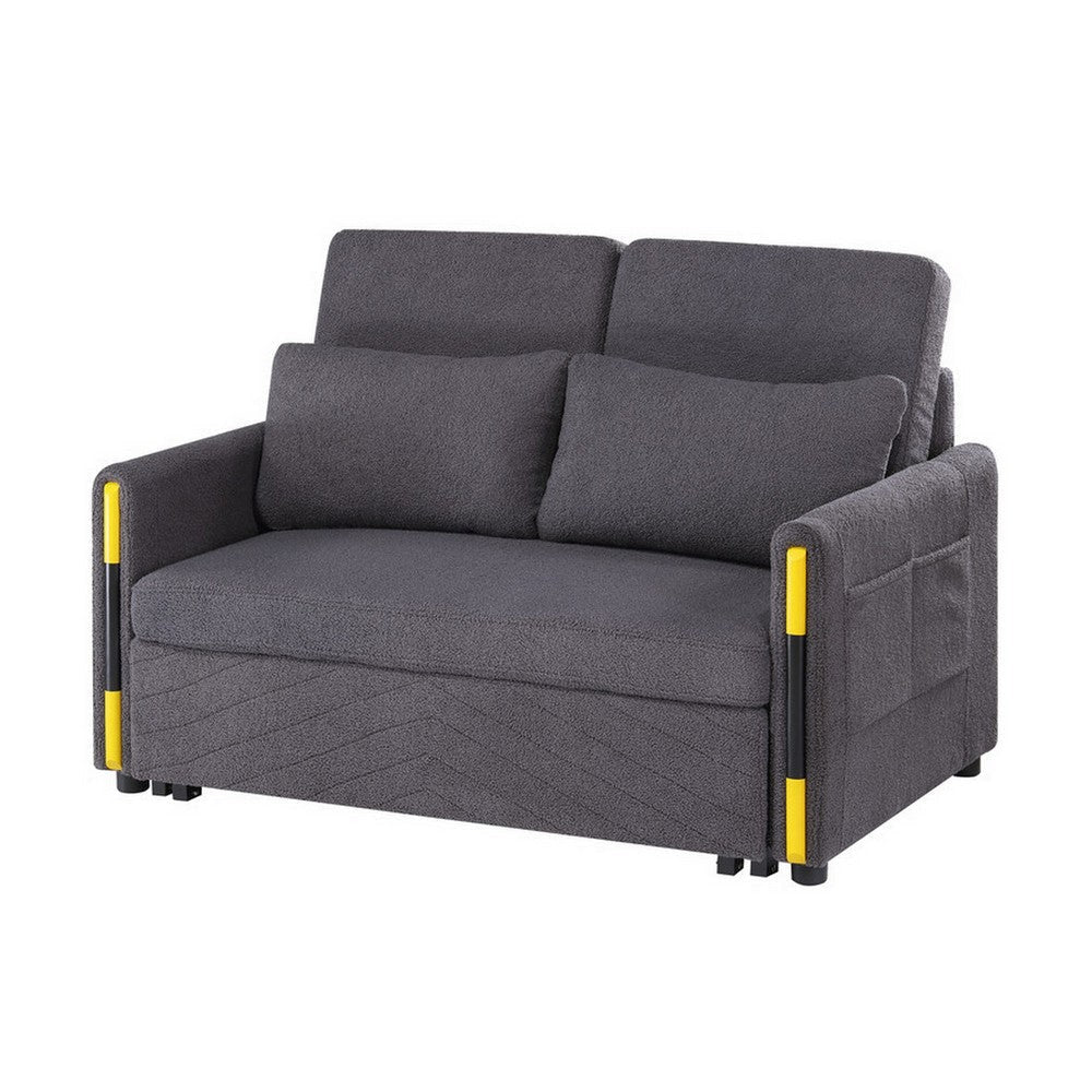 Pcy 56 Inch Sleeper Loveseat with Side Pockets Gray Teddy Velvet Wood By Casagear Home BM315487