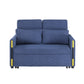 Pcy 56 Inch Sleeper Loveseat with Side Pockets Blue Teddy Velvet Wood By Casagear Home BM315489