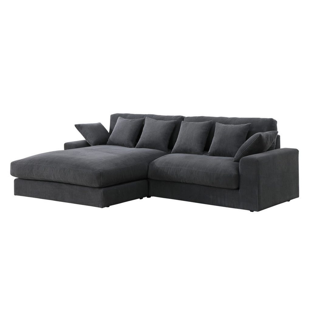 Sty 105 Inch Reversible Sectional Sofa Chaise Gray Corduroy Solid Wood By Casagear Home BM315490