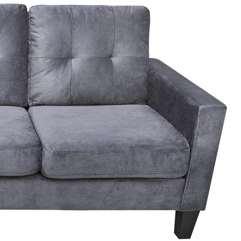 Dennis 73 Inch Reversible Sectional Sofa Chaise Gray Velvet Solid Wood By Casagear Home BM315492