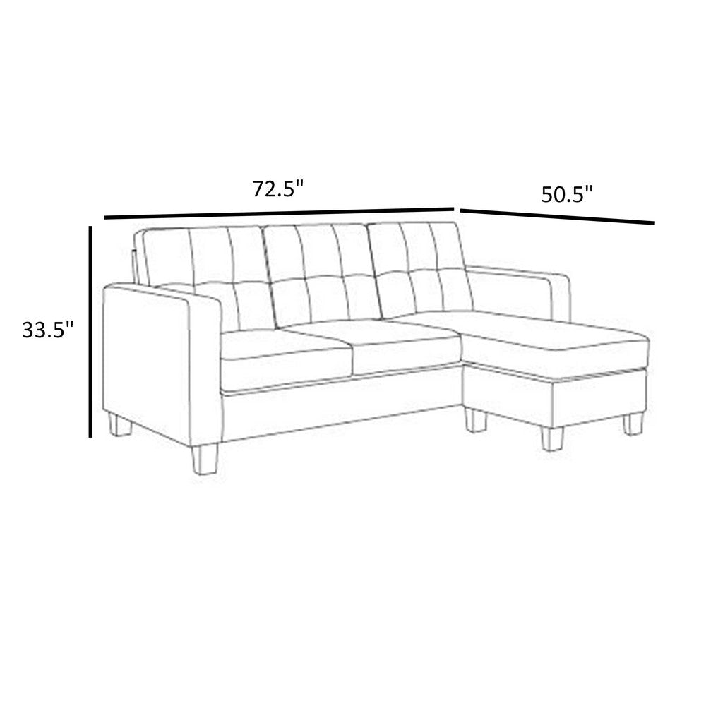 Dennis 73 Inch Reversible Sectional Sofa Chaise Gray Velvet Solid Wood By Casagear Home BM315492