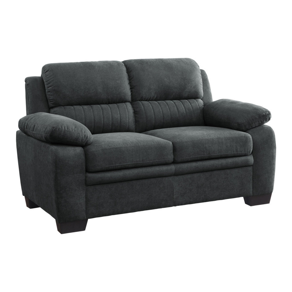 Hugh 58 Inch Loveseat Dark Gray Polyester Foam Cushioned Solid Wood By Casagear Home BM315494