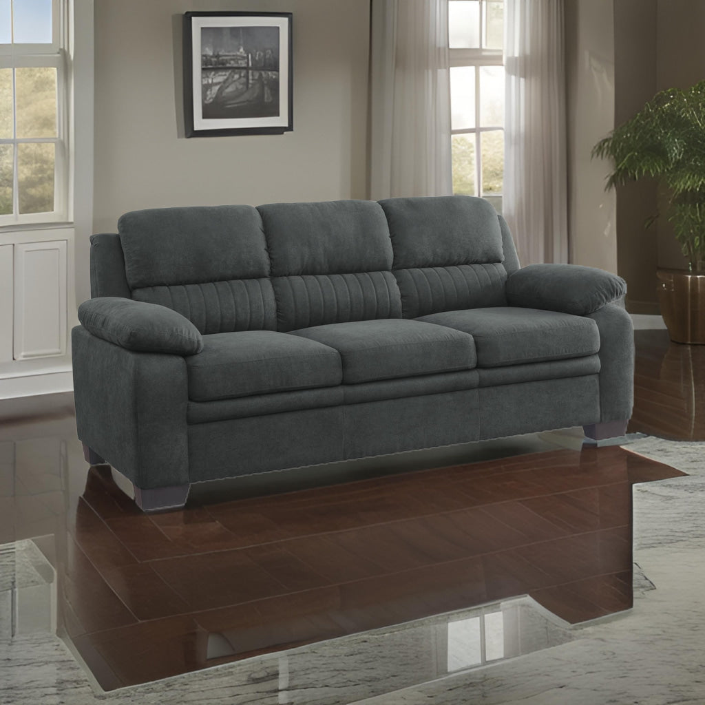 Hugh 80 Inch Sofa, Dark Gray Polyester, Soft Foam Cushioned, Solid Wood By Casagear Home