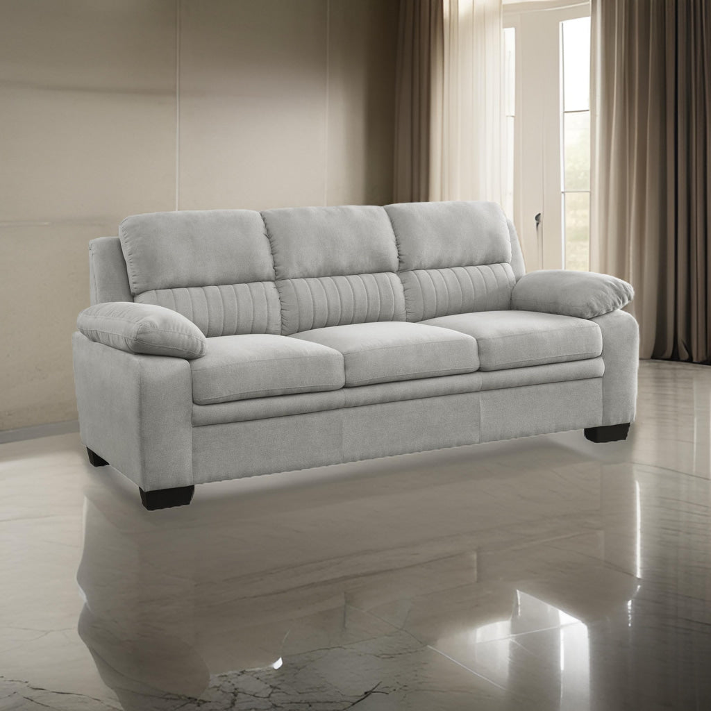 Hugh 80 Inch Sofa, Gray Polyester, Soft Foam Cushioned, Solid Wood Frame By Casagear Home