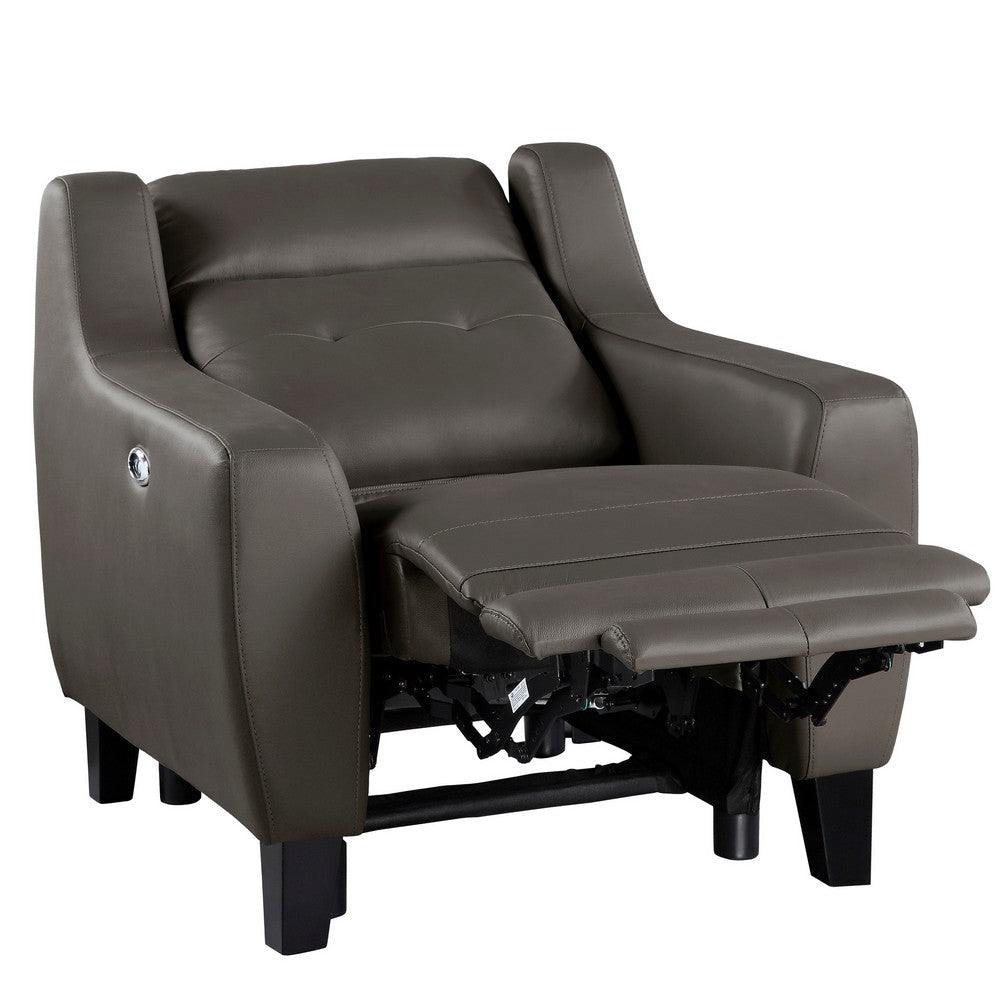 Sony 38 Inch Power Reclining Chair Grayish Brown Leather Solid Wood By Casagear Home BM315503