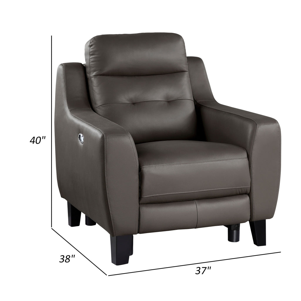 Sony 38 Inch Power Reclining Chair Grayish Brown Leather Solid Wood By Casagear Home BM315503