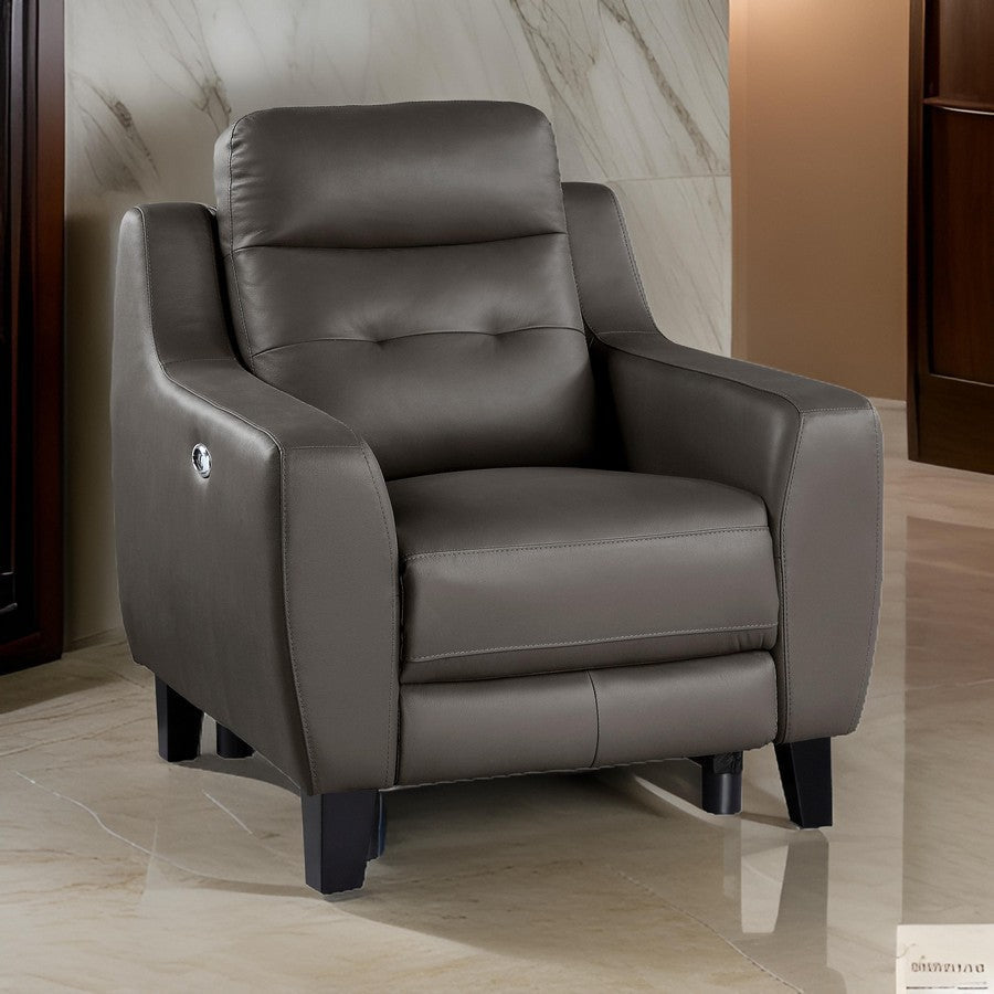 Sony 38 Inch Power Reclining Chair Grayish Brown Leather Solid Wood By Casagear Home BM315503