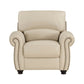 Kia 37 Inch Accent Chair Cream Top Grain and Faux Leather Brown Wood By Casagear Home BM315504