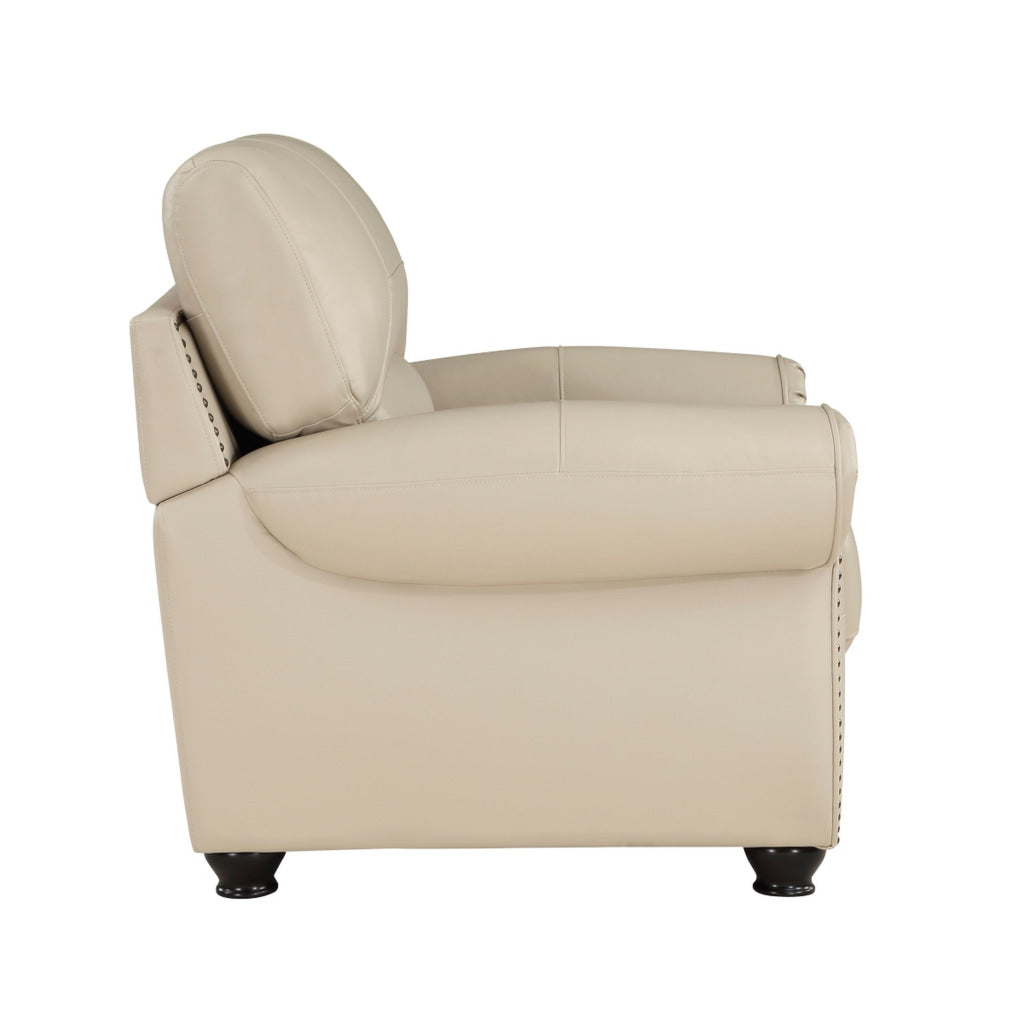 Kia 37 Inch Accent Chair Cream Top Grain and Faux Leather Brown Wood By Casagear Home BM315504