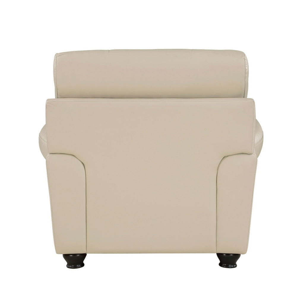 Kia 37 Inch Accent Chair Cream Top Grain and Faux Leather Brown Wood By Casagear Home BM315504