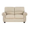 Kia 63 Inch Loveseat Cream Top Grain and Faux Leather Brown Solid Wood By Casagear Home BM315505