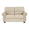 Kia 63 Inch Loveseat Cream Top Grain and Faux Leather Brown Solid Wood By Casagear Home BM315505