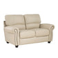 Kia 63 Inch Loveseat, Cream Top Grain and Faux Leather, Brown Solid Wood By Casagear Home