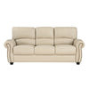 Kia 84 Inch Sofa Cream Top Grain and Faux Leather Brown Solid Wood By Casagear Home BM315506