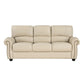 Kia 84 Inch Sofa Cream Top Grain and Faux Leather Brown Solid Wood By Casagear Home BM315506