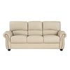 Kia 84 Inch Sofa Cream Top Grain and Faux Leather Brown Solid Wood By Casagear Home BM315506