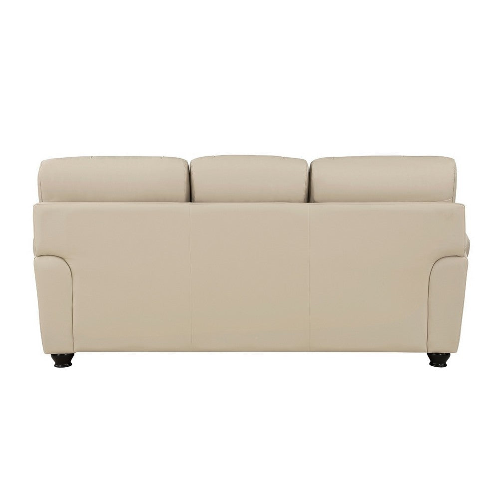 Kia 84 Inch Sofa Cream Top Grain and Faux Leather Brown Solid Wood By Casagear Home BM315506