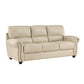 Kia 84 Inch Sofa, Cream Top Grain and Faux Leather, Brown Solid Wood By Casagear Home