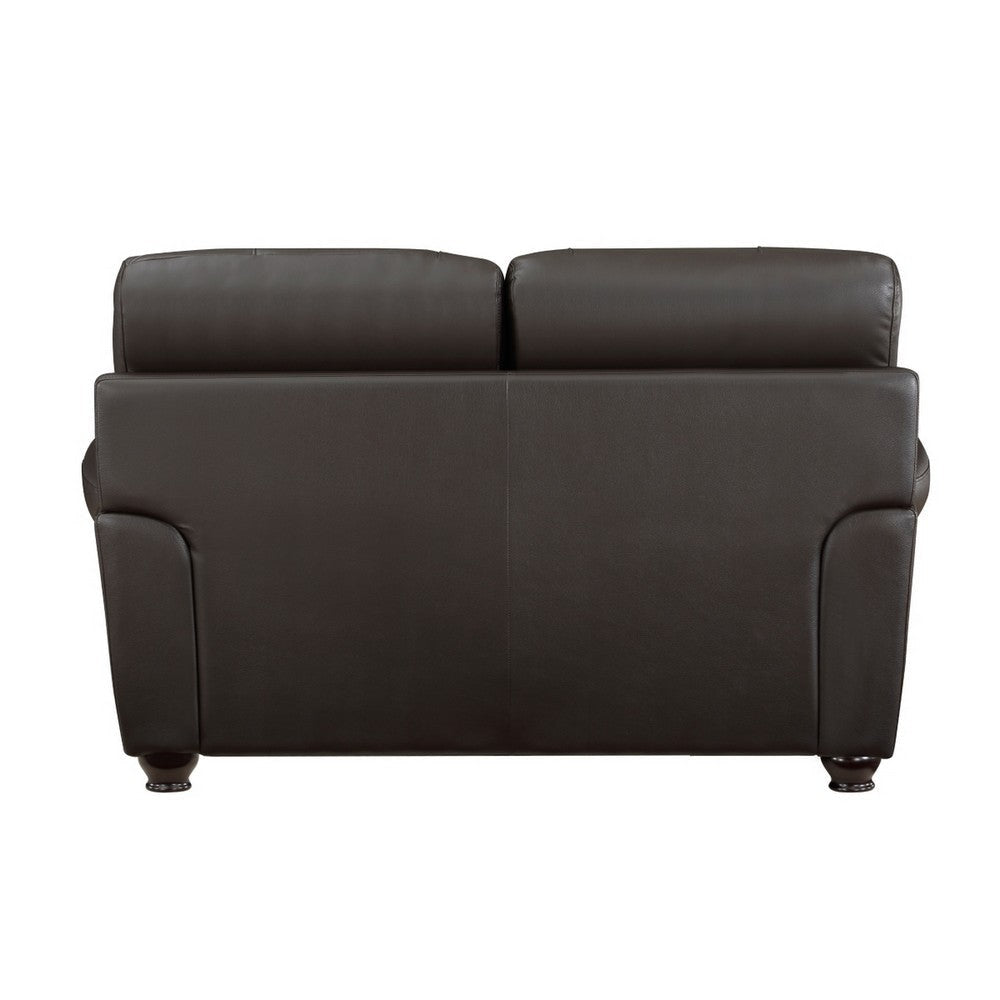 Kia 63 Inch Loveseat Dark Brown Top Grain and Faux Leather Solid Wood By Casagear Home BM315508