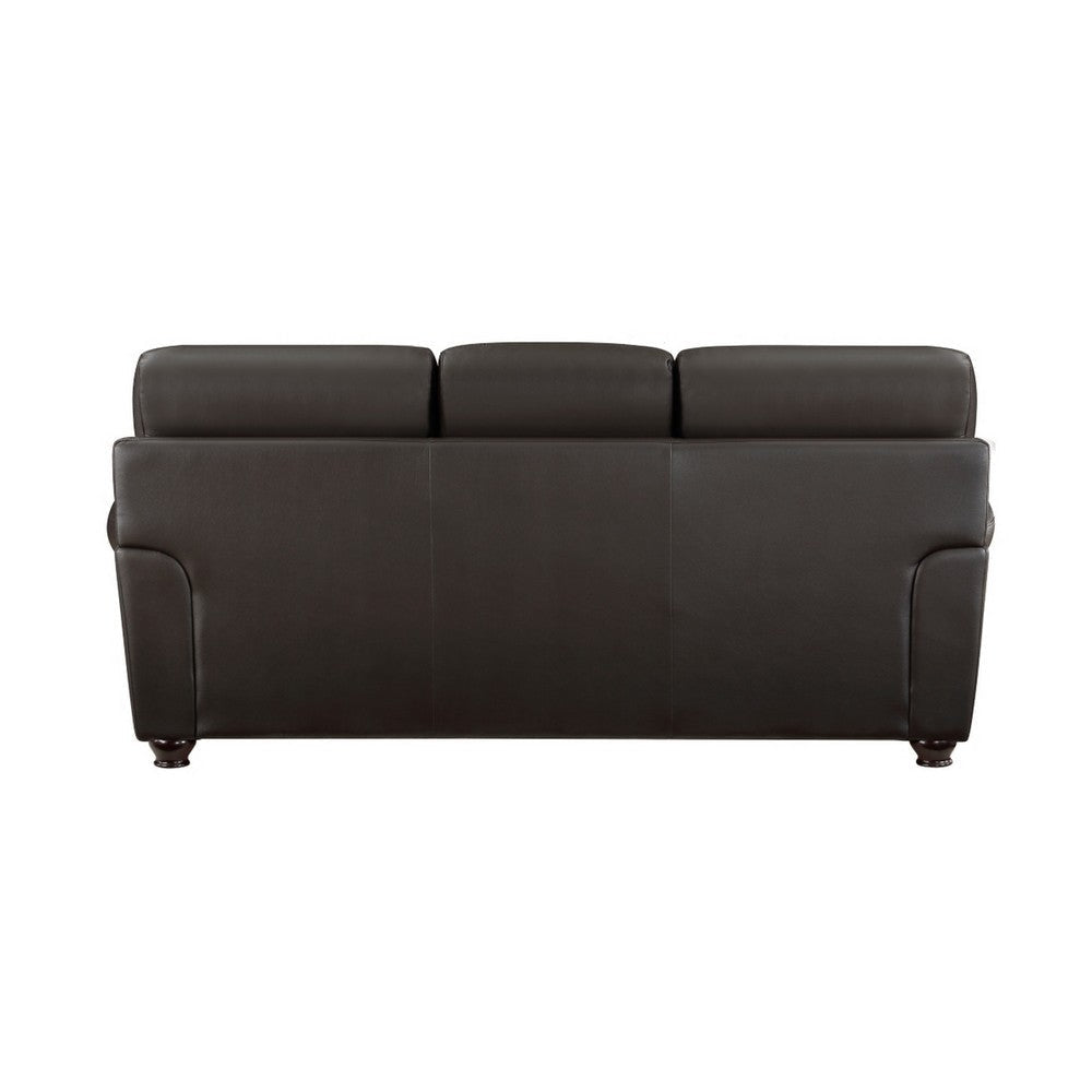 Kia 84 Inch Sofa Dark Brown Top Grain and Faux Leather Solid Wood By Casagear Home BM315509