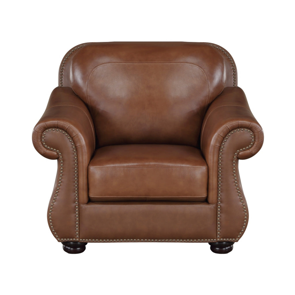 Boro 40 Inch Accent Chair Brown Top Grain and Faux Leather Solid Wood By Casagear Home BM315510