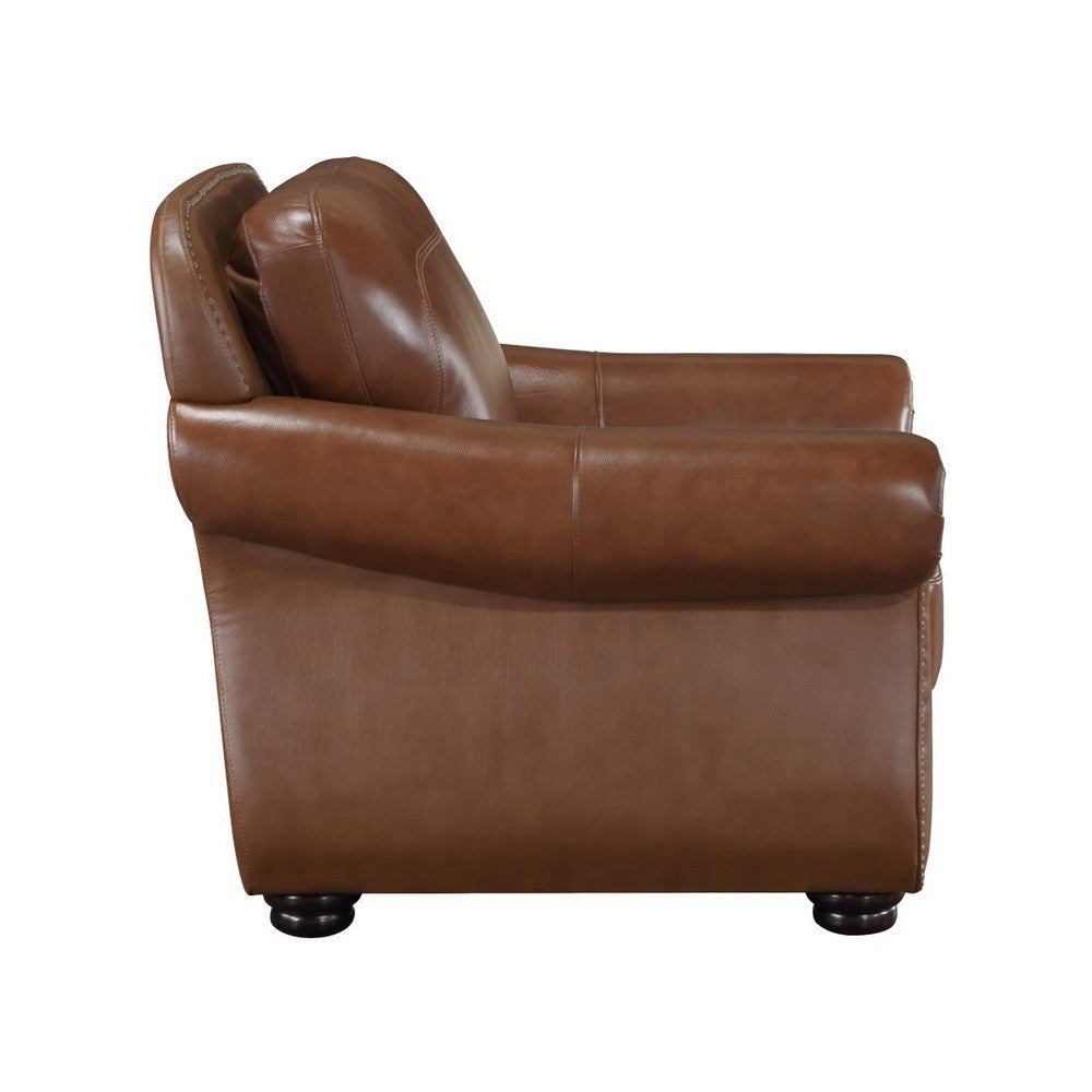 Boro 40 Inch Accent Chair Brown Top Grain and Faux Leather Solid Wood By Casagear Home BM315510