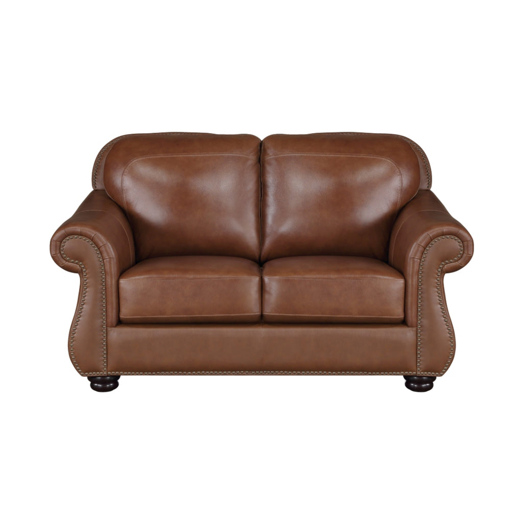 Boro 64 Inch Loveseat Rich Brown Top Grain and Faux Leather Solid Wood By Casagear Home BM315511