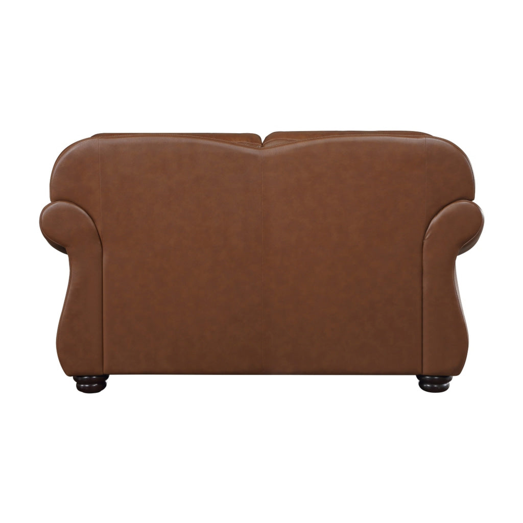 Boro 64 Inch Loveseat Rich Brown Top Grain and Faux Leather Solid Wood By Casagear Home BM315511