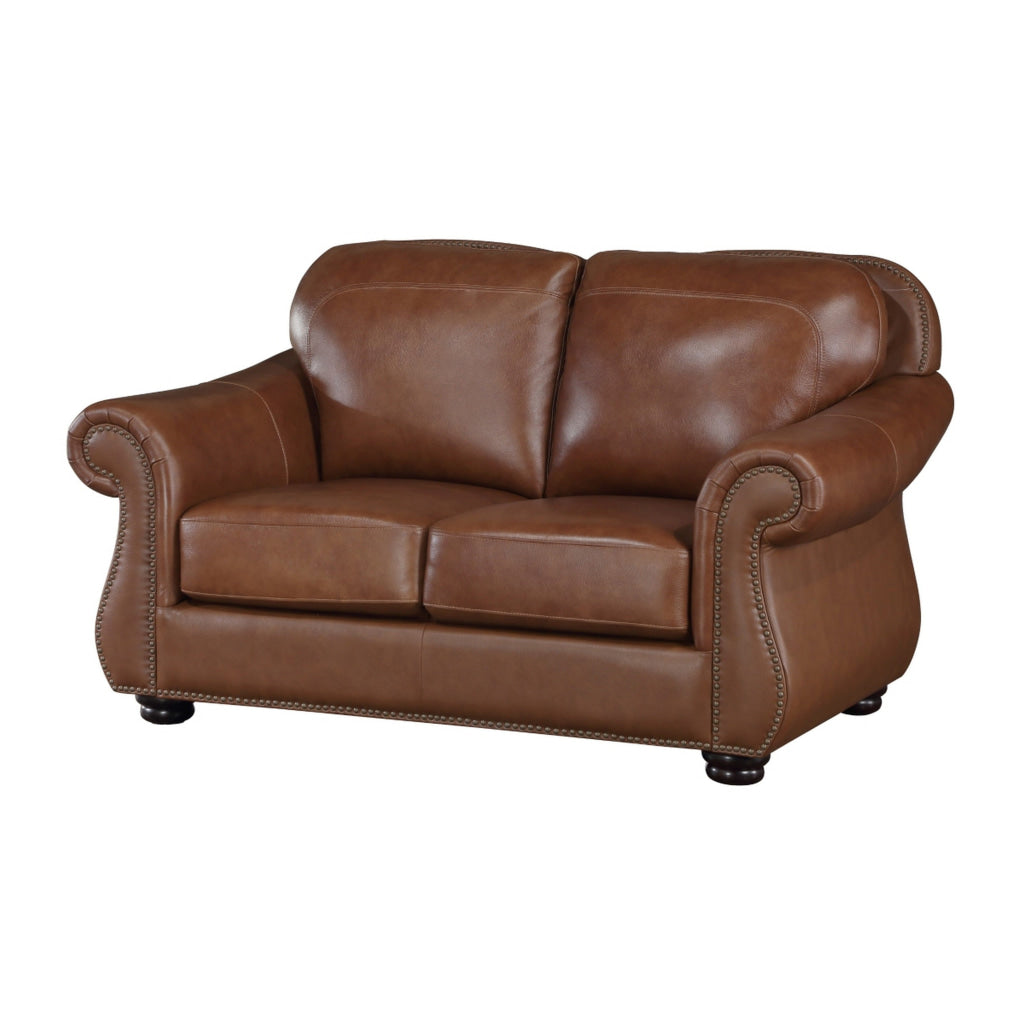 Boro 64 Inch Loveseat Rich Brown Top Grain and Faux Leather Solid Wood By Casagear Home BM315511