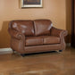 Boro 64 Inch Loveseat, Rich Brown Top Grain and Faux Leather, Solid Wood By Casagear Home