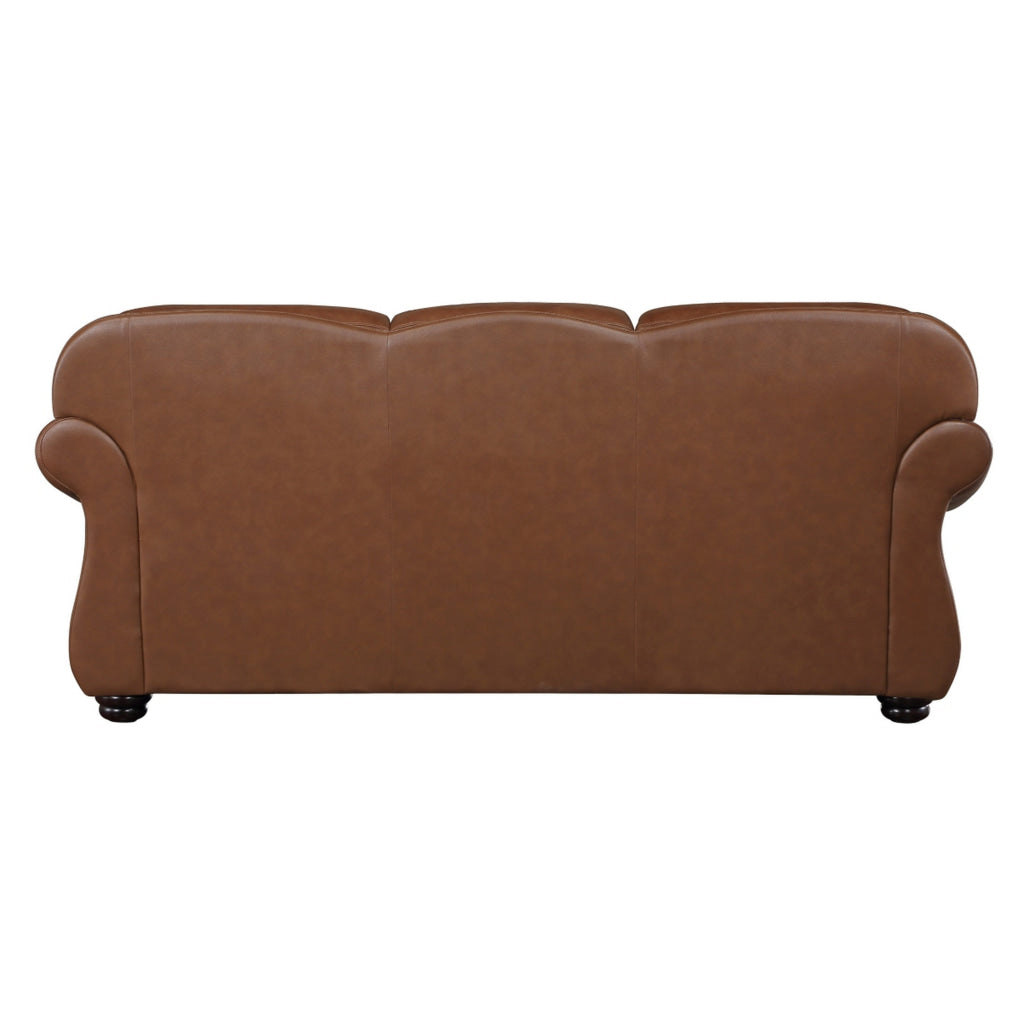 Boro 85 Inch Sofa Rich Brown Top Grain and Faux Leather Solid Wood By Casagear Home BM315512