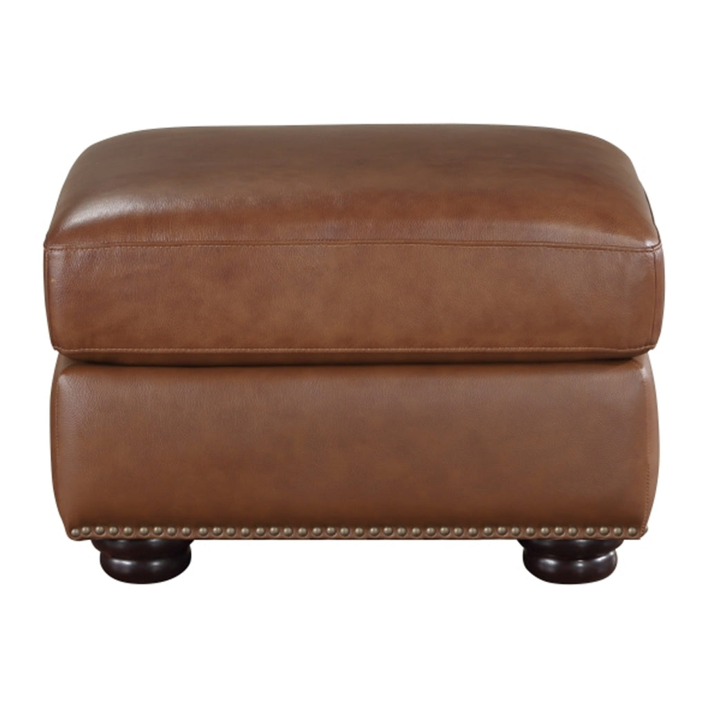 Boro 28 Inch Ottoman Rich Brown Top Grain and Faux Leather Solid Wood By Casagear Home BM315513