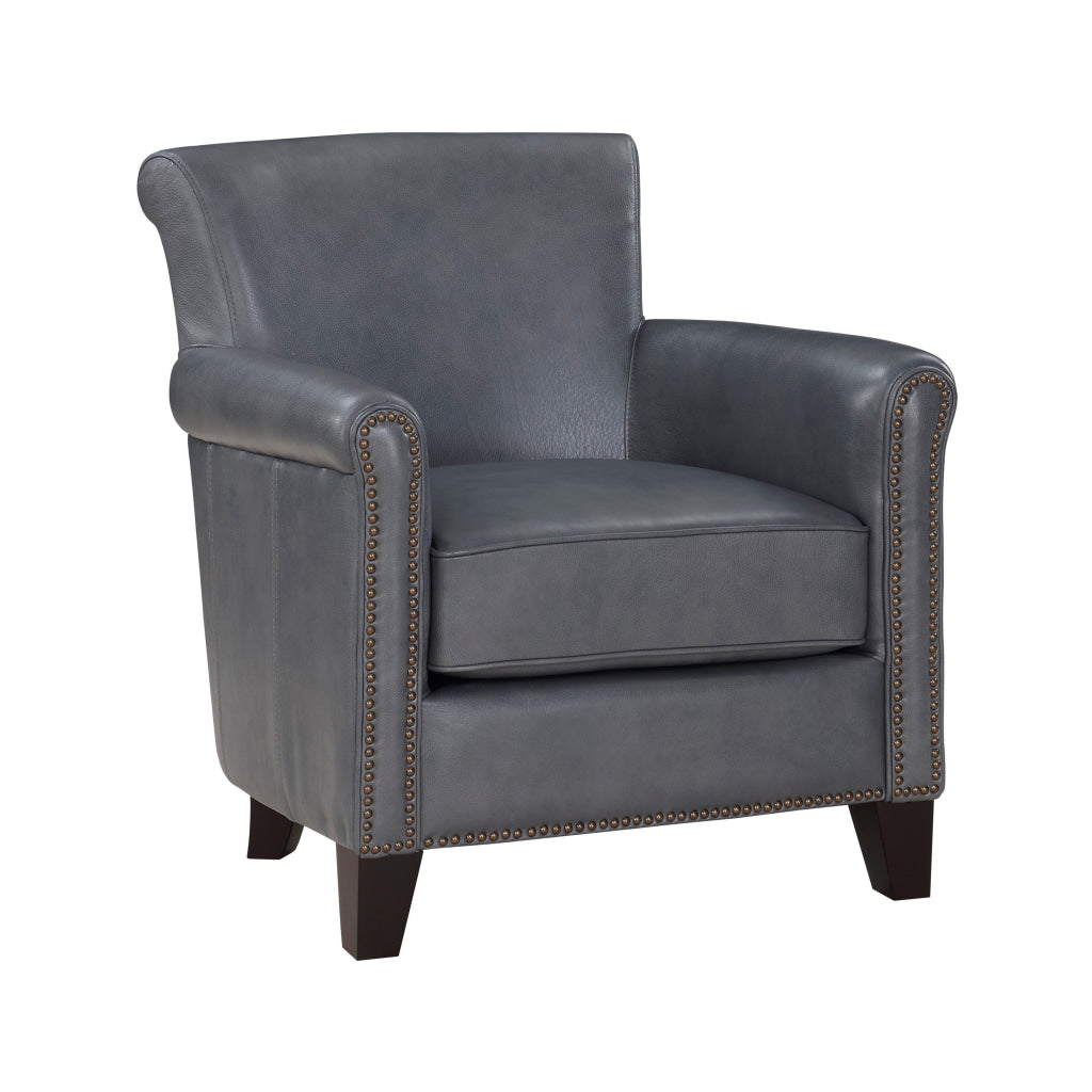 Tria 35 Inch Accent Chair Gray Top Grain and Split Leather Solid Wood By Casagear Home BM315514