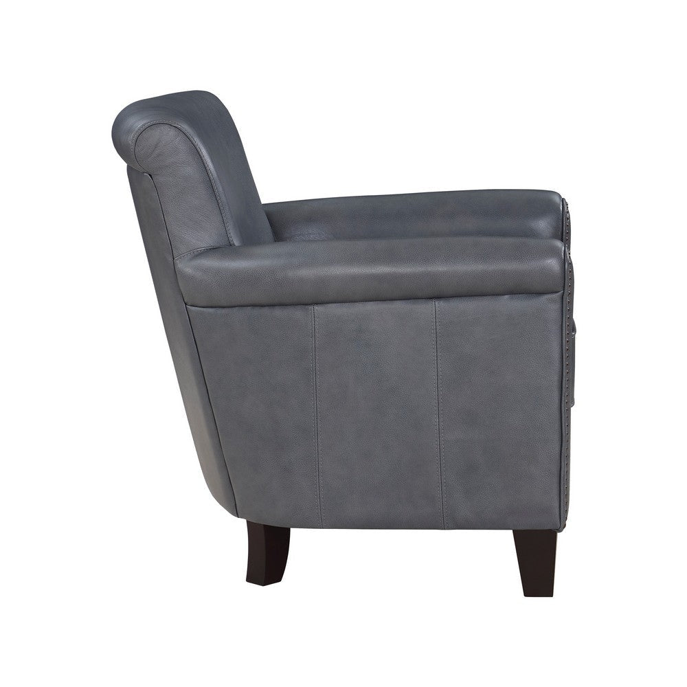 Tria 35 Inch Accent Chair Gray Top Grain and Split Leather Solid Wood By Casagear Home BM315514